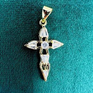 Gold Cross Pendant with CZ baguettes